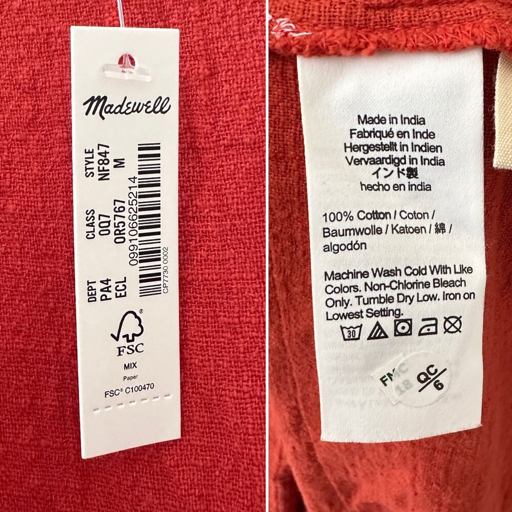 NWT Madewell Marianna Puff-Sleeve Midi Dress Orange Women's Size Medium Peasant - Picture 16 of 16